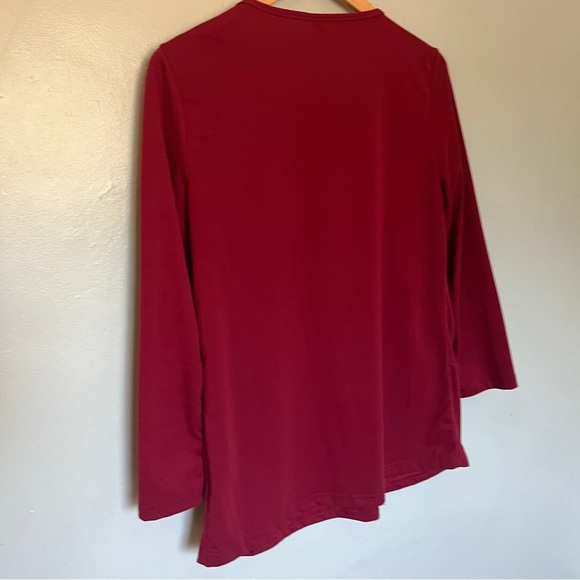 NWOT Women Pleated Flowy Top 3/4 Roll Sleeve Casual Loose Blouse Red Medium - Picture 7 of 9
